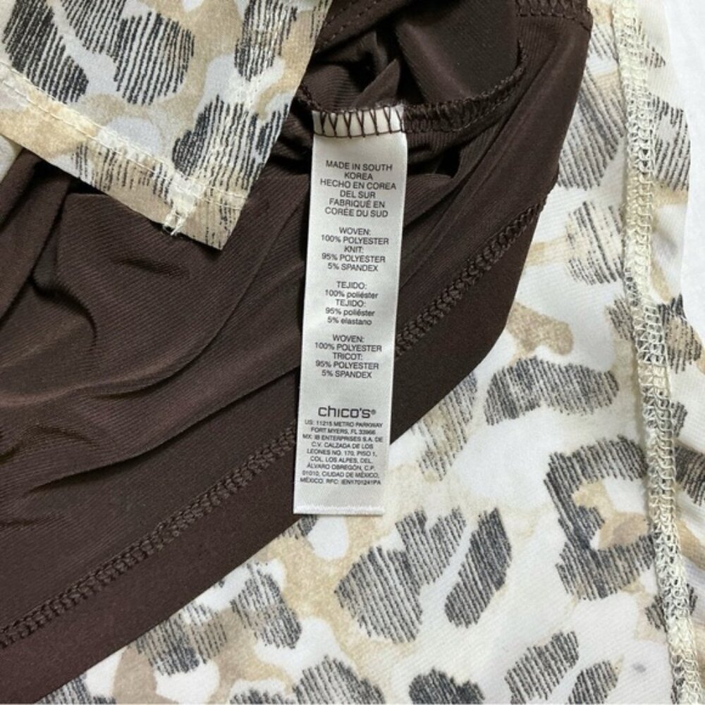 Chico’s Chiffon Asymmetrical Top Sheer Layer Sheath Animal Print Neutral Sz 0 Sm - Picture 11 of 16